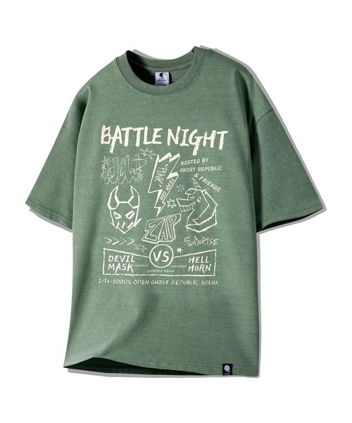 GHOST REPUBLIC（ゴーストリパブリック）の「バトルナイトグラフィックピグメント半袖Tシャツ2カラーGT-388（Tシャツ/カットソー・レディース・チャコールグレー/オリーブ・LARGE/X-LARGE/XX-LARGE）」の2枚目の写真