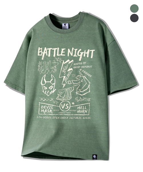 GHOST REPUBLIC（ゴーストリパブリック）の「バトルナイトグラフィックピグメント半袖Tシャツ2カラーGT-388（Tシャツ/カットソー・レディース・チャコールグレー/オリーブ・LARGE/X-LARGE/XX-LARGE）」の3枚目の写真
