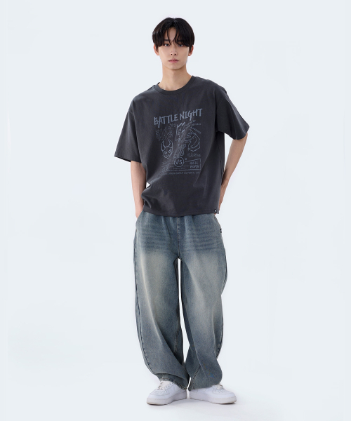 GHOST REPUBLIC（ゴーストリパブリック）の「バトルナイトグラフィックピグメント半袖Tシャツ2カラーGT-388（Tシャツ/カットソー・レディース・チャコールグレー/オリーブ・LARGE/X-LARGE/XX-LARGE）」の7枚目の写真