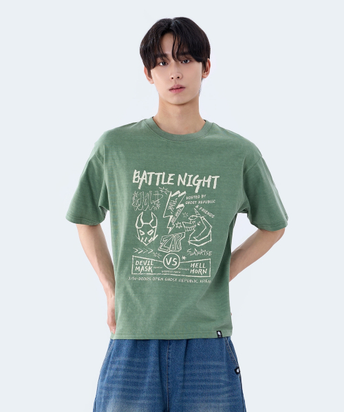 GHOST REPUBLIC（ゴーストリパブリック）の「バトルナイトグラフィックピグメント半袖Tシャツ2カラーGT-388（Tシャツ/カットソー・レディース・チャコールグレー/オリーブ・LARGE/X-LARGE/XX-LARGE）」の14枚目の写真