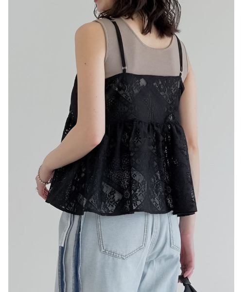Re:EDIT（リエディ）の「[2026 SUMMER COLLECTION]ストレッチブロックレースキャミソール（キャミソール・レディース・アイボリー/ブラック・LARGE/MEDIUM）」の4枚目の写真