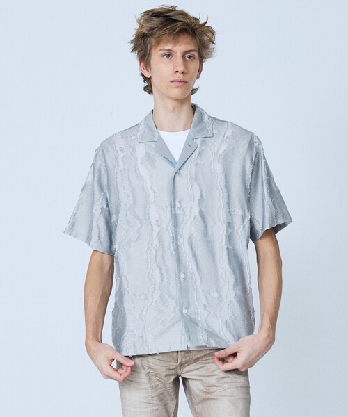 5351 POUR LES HOMMES(ゴーサンゴーイチプールオム)の「カットジャカード オープンカラーシャツ(シャツ/ブラウス・メンズ・ブラック/グレー・44/46/48/50)」の6枚目の写真