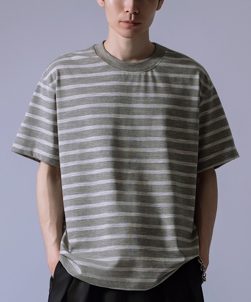 Crownor(クラウノアー)の「ラグランスリーブ バイカラー 半袖 Tシャツ(ニット/セーター・メンズ・ベージュ/ブラック・LARGE/MEDIUM)」の2枚目の写真