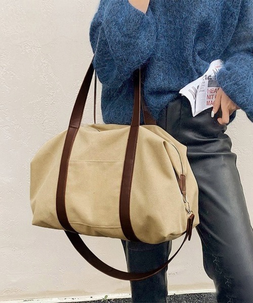 Miniministore(ミニミニストア)の「ボストンバッグ レザー切り替えショルダー(ボストンバッグ・レディース・ブラック/ベージュ/カーキ・FREE)」の3枚目の写真