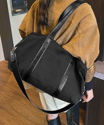 ボストンバッグ レザー切り替えショルダー