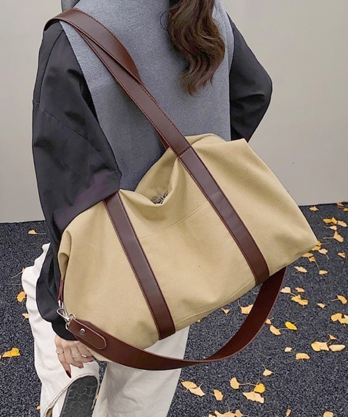Miniministore(ミニミニストア)の「ボストンバッグ レザー切り替えショルダー(ボストンバッグ・レディース・ブラック/ベージュ/カーキ・FREE)」の21枚目の写真