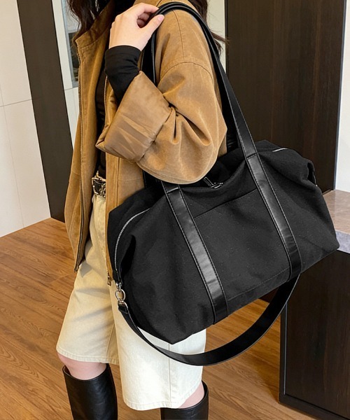 Miniministore(ミニミニストア)の「ボストンバッグ レザー切り替えショルダー(ボストンバッグ・レディース・ブラック/ベージュ/カーキ・FREE)」の19枚目の写真