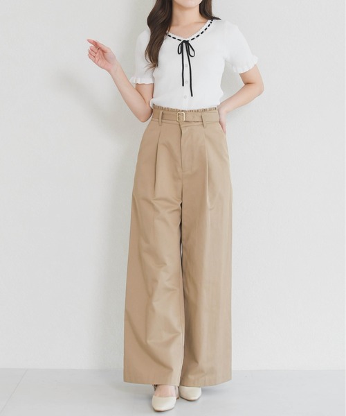 MISCH MASCH（ミッシュマッシュ）の「2026春夏新作 リボン付きレーストリムVネック半袖ニット（ニット/セーター・レディース・グレー/ブラック/ホワイト・ﾌﾘ-）」の13枚目の写真