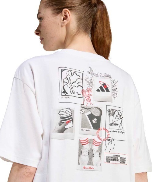 adidas（アディダス）の「アディダス adidas ミニ刺しゅう オーバーサイズ グラフィック半袖Tシャツ（Tシャツ/カットソー・レディース・ホワイト/スモークピンク・S/M/L/XL）」の10枚目の写真