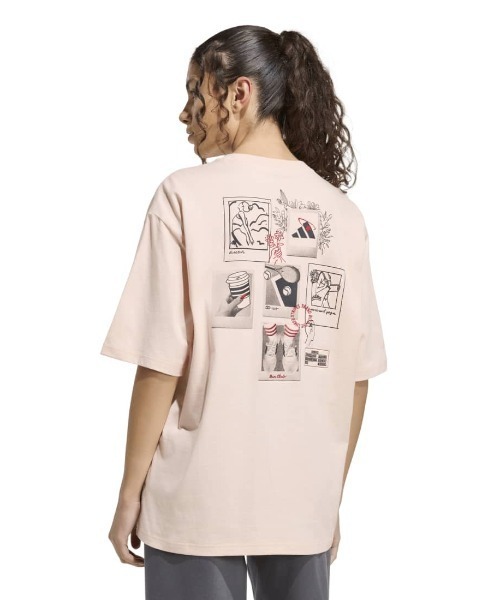 adidas（アディダス）の「アディダス adidas ミニ刺しゅう オーバーサイズ グラフィック半袖Tシャツ（Tシャツ/カットソー・レディース・ホワイト/スモークピンク・S/M/L/XL）」の3枚目の写真