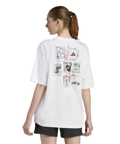 adidas（アディダス）の「アディダス adidas ミニ刺しゅう オーバーサイズ グラフィック半袖Tシャツ（Tシャツ/カットソー・レディース・ホワイト/スモークピンク・S/M/L/XL）」の7枚目の写真