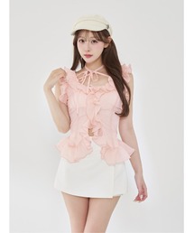 シアーラメシフォンフリルトップス