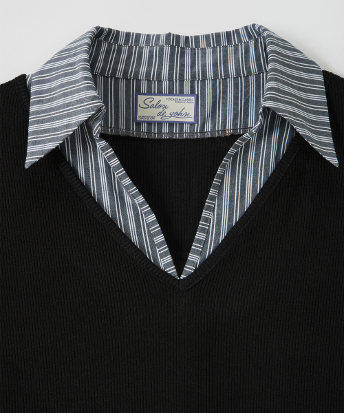 SALON DE YOHN（サロンドヨーン）の「Striped Shirt Detail Jersey Dress_ Black（ワンピース・レディース・その他・SMALL/MEDIUM）」の2枚目の写真