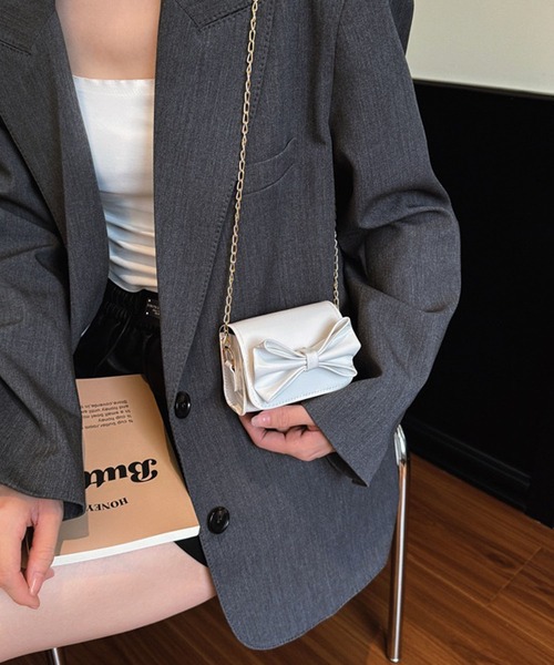 WESTSEA(ウエストシー)の「ビッグリボン ミニポシェット ショルダーバッグ(ショルダーバッグ・レディース・ブラック/ホワイト/シルバー/ピンク・FREE)」の2枚目の写真