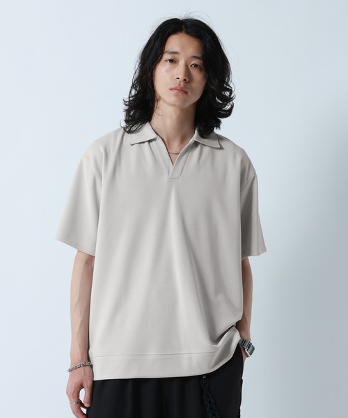 RAGEBLUE(レイジブルー)の「【LUXURY+EASY】<接触冷感>DRAPE FABLIC SKIPPER DESIGN POLO /ラグイージースキッパーポロ(ポロシャツ・メンズ・ブラック/ライトグレー/ライトブルー・MEDIUM/LARGE)」の1枚目の写真