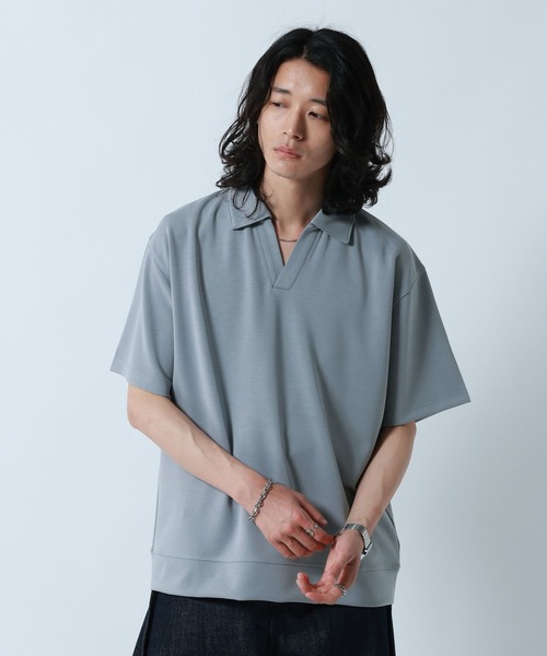 RAGEBLUE(レイジブルー)の「【LUXURY+EASY】<接触冷感>DRAPE FABLIC SKIPPER DESIGN POLO /ラグイージースキッパーポロ(ポロシャツ・メンズ・ブラック/ライトグレー/ライトブルー・MEDIUM/LARGE)」の3枚目の写真