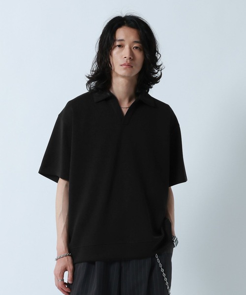 RAGEBLUE(レイジブルー)の「【LUXURY+EASY】<接触冷感>DRAPE FABLIC SKIPPER DESIGN POLO /ラグイージースキッパーポロ(ポロシャツ・メンズ・ブラック/ライトグレー/ライトブルー・MEDIUM/LARGE)」の2枚目の写真