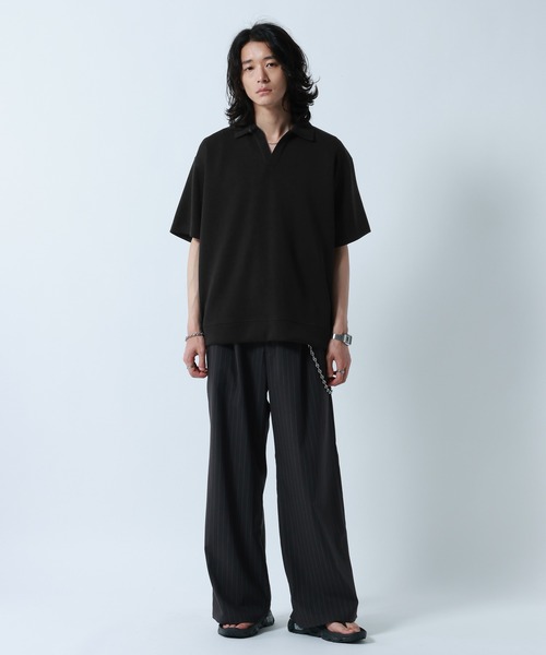RAGEBLUE(レイジブルー)の「【LUXURY+EASY】<接触冷感>DRAPE FABLIC SKIPPER DESIGN POLO /ラグイージースキッパーポロ(ポロシャツ・メンズ・ブラック/ライトグレー/ライトブルー・MEDIUM/LARGE)」の4枚目の写真