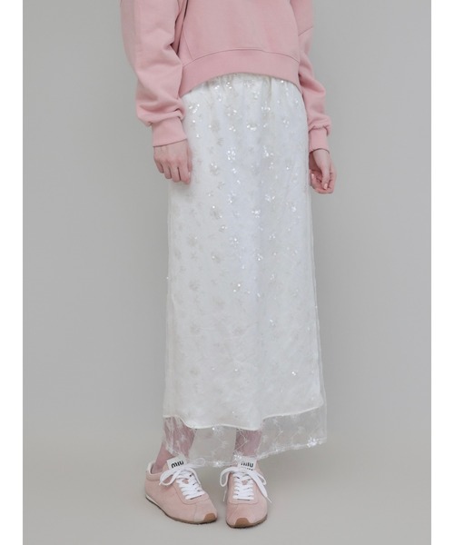 AMOMMA(アモマ)の「SPARKLING SHEER FLOWER SKIRT(スカート・レディース・White/Black・FREE)」の1枚目の写真