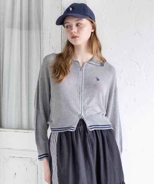 U.S. POLO ASSN.(ユーエスポロアッスン)の「【U.S. POLO ASSN.】clear 別注 ダブルジップメッシュニットカーディガン(カーディガン/ボレロ・レディース・アイボリー/ブラック/グレー・F)」の1枚目の写真