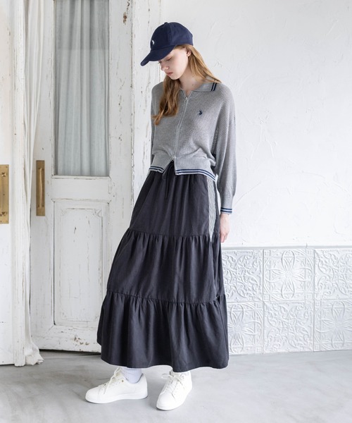 U.S. POLO ASSN.(ユーエスポロアッスン)の「【U.S. POLO ASSN.】clear 別注 ダブルジップメッシュニットカーディガン(カーディガン/ボレロ・レディース・アイボリー/ブラック/グレー・F)」の6枚目の写真