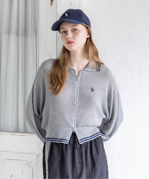 U.S. POLO ASSN.(ユーエスポロアッスン)の「【U.S. POLO ASSN.】clear 別注 ダブルジップメッシュニットカーディガン(カーディガン/ボレロ・レディース・アイボリー/ブラック/グレー・F)」の8枚目の写真