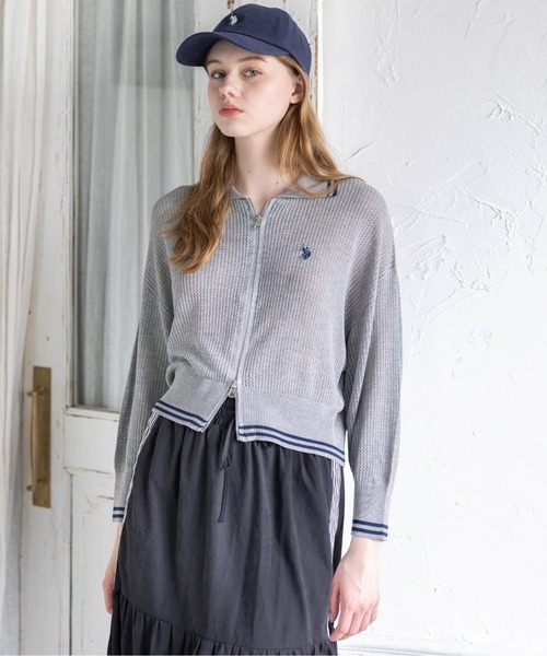 U.S. POLO ASSN.(ユーエスポロアッスン)の「【U.S. POLO ASSN.】clear 別注 ダブルジップメッシュニットカーディガン(カーディガン/ボレロ・レディース・アイボリー/ブラック/グレー・F)」の9枚目の写真