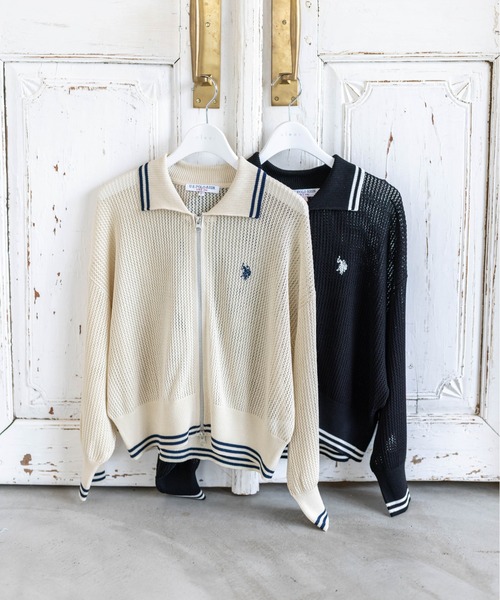 U.S. POLO ASSN.(ユーエスポロアッスン)の「【U.S. POLO ASSN.】clear 別注 ダブルジップメッシュニットカーディガン(カーディガン/ボレロ・レディース・アイボリー/ブラック/グレー・F)」の11枚目の写真
