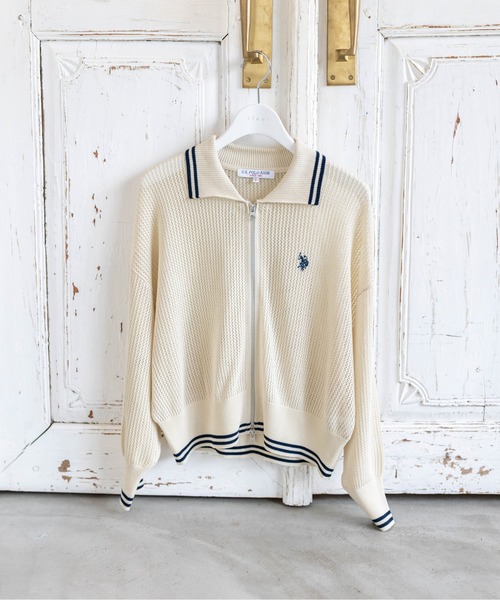 U.S. POLO ASSN.(ユーエスポロアッスン)の「【U.S. POLO ASSN.】clear 別注 ダブルジップメッシュニットカーディガン(カーディガン/ボレロ・レディース・アイボリー/ブラック/グレー・F)」の12枚目の写真