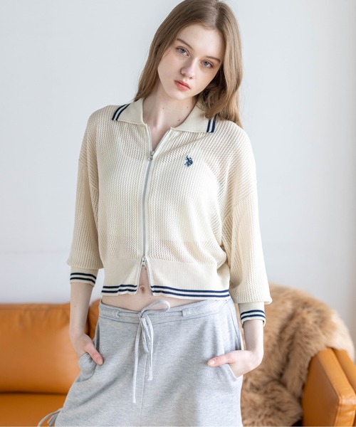 U.S. POLO ASSN.(ユーエスポロアッスン)の「【U.S. POLO ASSN.】clear 別注 ダブルジップメッシュニットカーディガン(カーディガン/ボレロ・レディース・アイボリー/ブラック/グレー・F)」の17枚目の写真