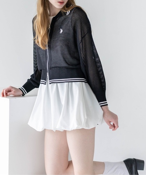 U.S. POLO ASSN.(ユーエスポロアッスン)の「【U.S. POLO ASSN.】clear 別注 ダブルジップメッシュニットカーディガン(カーディガン/ボレロ・レディース・アイボリー/ブラック/グレー・F)」の20枚目の写真