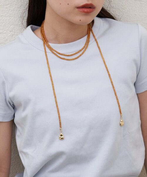 CIAOPANIC TYPY（チャオパニックティピー）の「:【lil】ビーズロングネックレス（ネックレス・レディース・シルバー/オレンジ・ONE SIZE）」の2枚目の写真