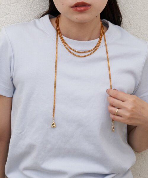 CIAOPANIC TYPY（チャオパニックティピー）の「:【lil】ビーズロングネックレス（ネックレス・レディース・シルバー/オレンジ・ONE SIZE）」の4枚目の写真