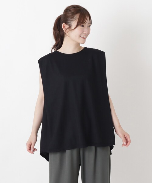 one'sterrace(ワンズテラス)の「【ひんやり】接触冷感 ノースリーブ鹿の子プルオーバー(Tシャツ/カットソー・レディース・グレー系その他7/カーキ系5/ブラック系8・02)」の2枚目の写真