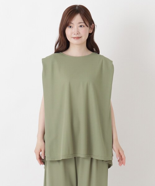 one'sterrace(ワンズテラス)の「【ひんやり】接触冷感 ノースリーブ鹿の子プルオーバー(Tシャツ/カットソー・レディース・グレー系その他7/カーキ系5/ブラック系8・02)」の16枚目の写真
