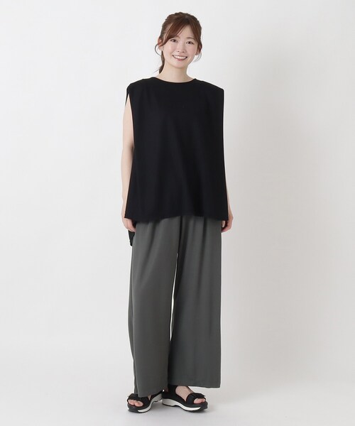 one'sterrace(ワンズテラス)の「【ひんやり】接触冷感 ノースリーブ鹿の子プルオーバー(Tシャツ/カットソー・レディース・グレー系その他7/カーキ系5/ブラック系8・02)」の6枚目の写真