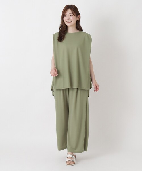 one'sterrace(ワンズテラス)の「【ひんやり】接触冷感 ノースリーブ鹿の子プルオーバー(Tシャツ/カットソー・レディース・グレー系その他7/カーキ系5/ブラック系8・02)」の4枚目の写真