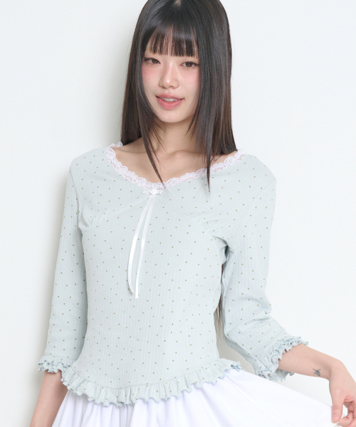 ILLIGO(イリゴ)の「ドットレースTシャツブルー(Tシャツ/カットソー・レディース・その他・OS)」の1枚目の写真