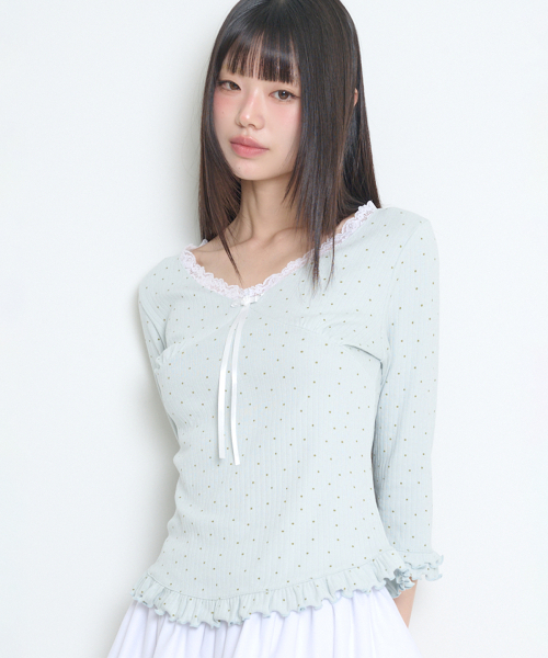 ILLIGO(イリゴ)の「ドットレースTシャツブルー(Tシャツ/カットソー・レディース・その他・OS)」の2枚目の写真