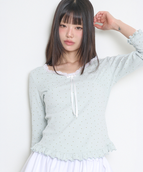 ILLIGO(イリゴ)の「ドットレースTシャツブルー(Tシャツ/カットソー・レディース・その他・OS)」の3枚目の写真