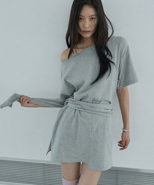 RENSE(レンセ)の「Off-Shoulder Wrap Tie Tee Melange Gray(Tシャツ/カットソー・レディース・その他・OS)」の1枚目の写真
