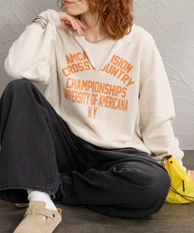 【WEB先行予約】[Americana/アメリカーナ] 別注 リメイク風キーネック カレッジロゴスウェット