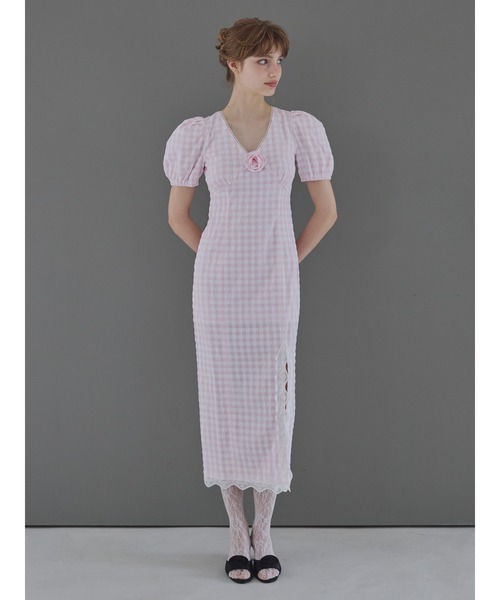 etre loin（エトルワン）の「Rose gingham dress / ローズギンガムワンピース（ワンピース・レディース・ピンク/ブラック/モカ・M）」の3枚目の写真