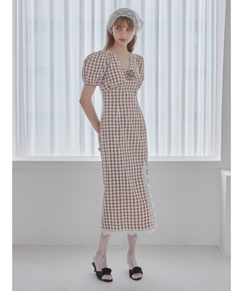 etre loin（エトルワン）の「Rose gingham dress / ローズギンガムワンピース（ワンピース・レディース・ピンク/ブラック/モカ・M）」の6枚目の写真