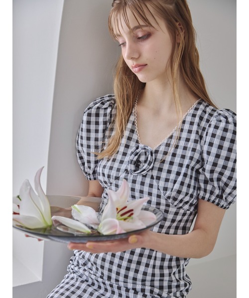 etre loin（エトルワン）の「Rose gingham dress / ローズギンガムワンピース（ワンピース・レディース・ピンク/ブラック/モカ・M）」の16枚目の写真