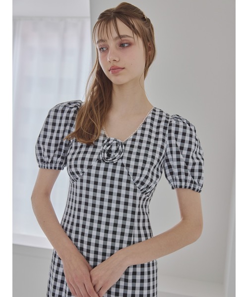 etre loin（エトルワン）の「Rose gingham dress / ローズギンガムワンピース（ワンピース・レディース・ピンク/ブラック/モカ・M）」の5枚目の写真