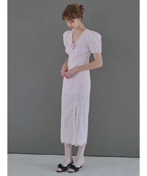 etre loin（エトルワン）の「Rose gingham dress / ローズギンガムワンピース（ワンピース・レディース・ピンク/ブラック/モカ・M）」の4枚目の写真