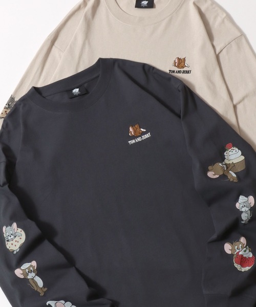 Tom&Jerry(トムアンドジェリー)の「Tom&Jerry/トムとジェリー オーバーサイズ ヴィンテージライク ワンポイント刺繍 袖プリント ロンT 長袖Tシャツ(Tシャツ/カットソー・レディース・ブラック系その他/スミクロ/アイボリー/グレイッシュベージュ・LL/L/M)」の3枚目の写真
