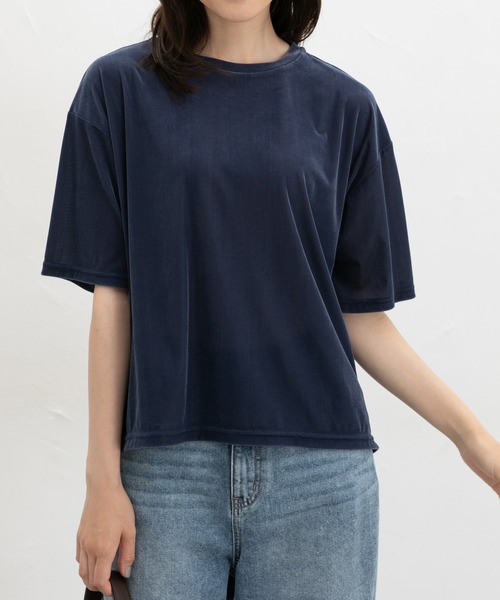 Honeys(ハニーズ)の「ベロアトップス(Tシャツ/カットソー・レディース・グレイッシュブルー/スミクロ/モカ・LL/L/M/S)」の3枚目の写真
