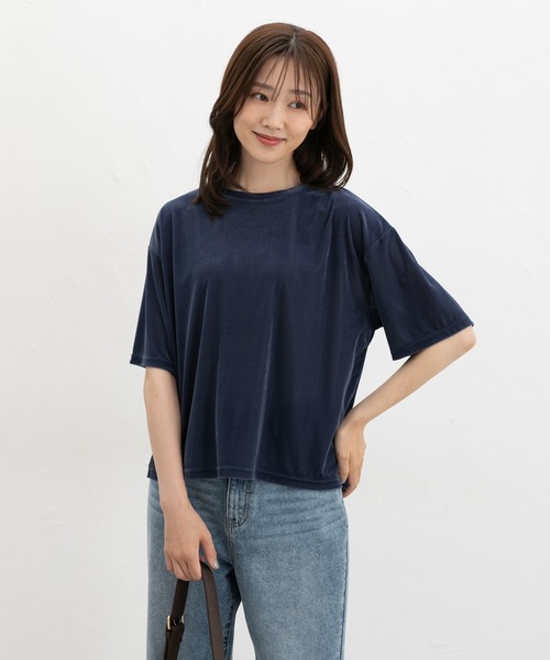 Honeys(ハニーズ)の「ベロアトップス(Tシャツ/カットソー・レディース・グレイッシュブルー/スミクロ/モカ・LL/L/M/S)」の9枚目の写真